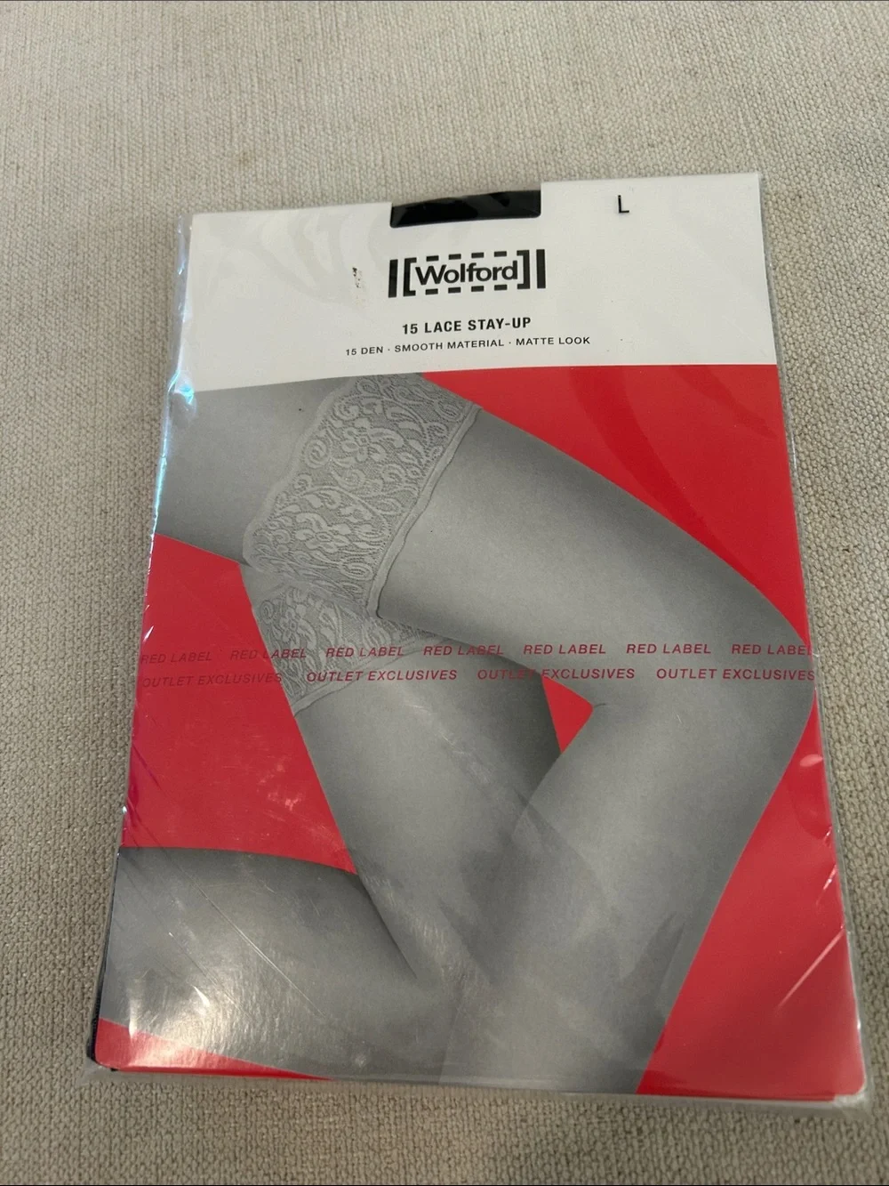 Wolford 15 Lace Stay-Up 15 Den Matte Look, Black, Size Large. NWT